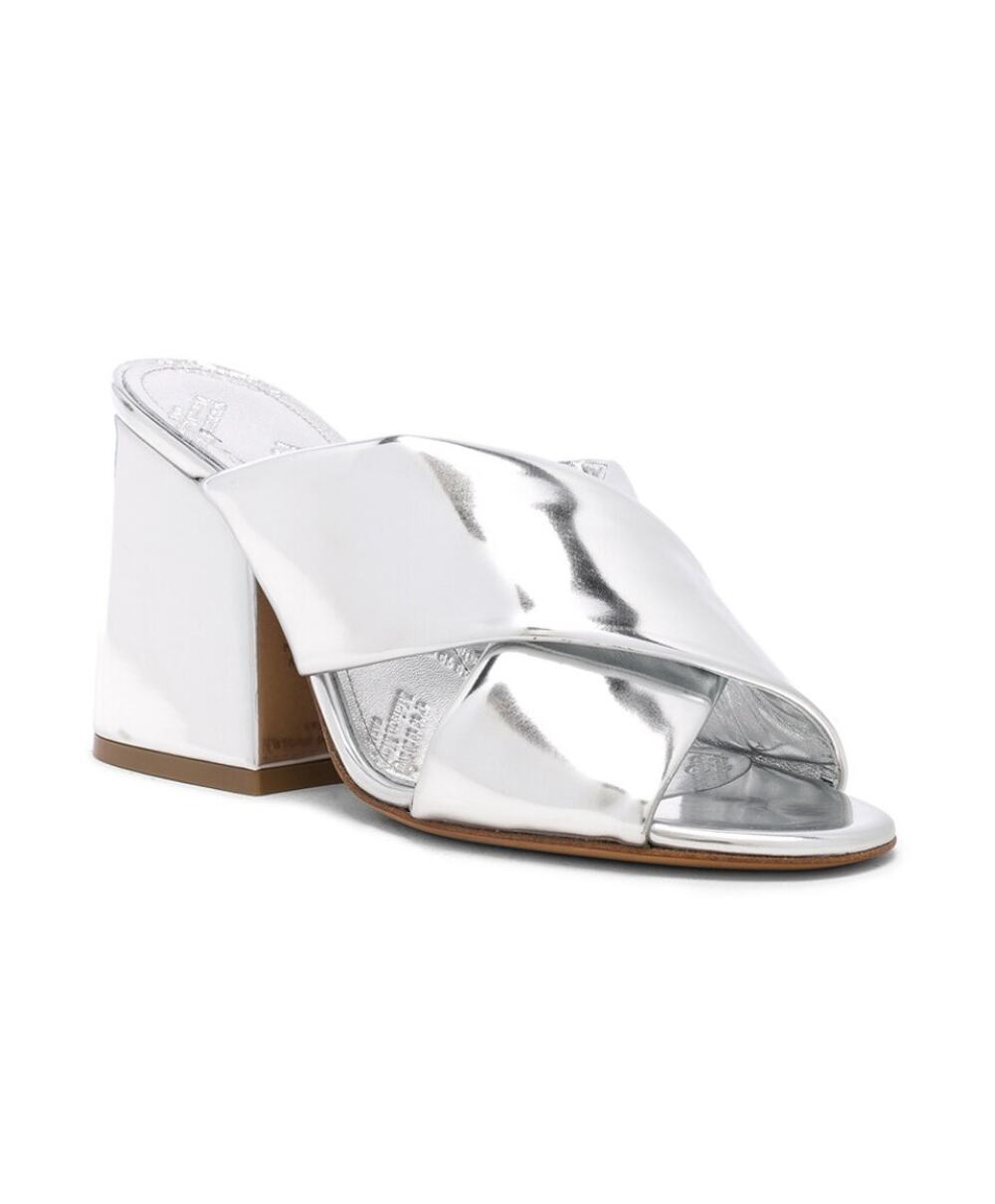Maison Martin Margiela Shiny Silver Mule Chunky Patent Leather Heels Size 36